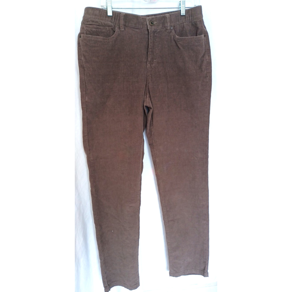 Orvis Corduroy Pants Womans Size 12 Brown Cord Stretch Waist Straight Leg 0193
